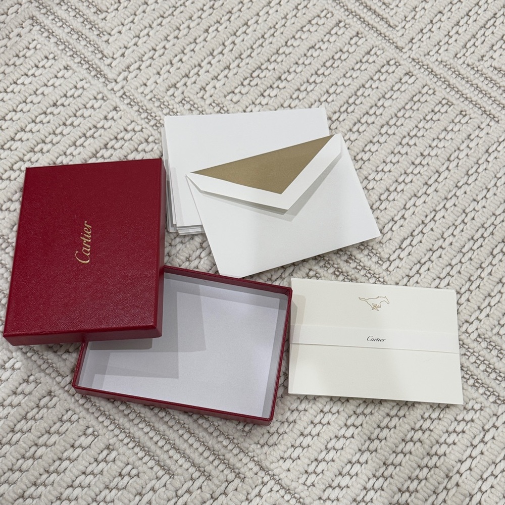 Cartier Red Box with White and Gold Stationery